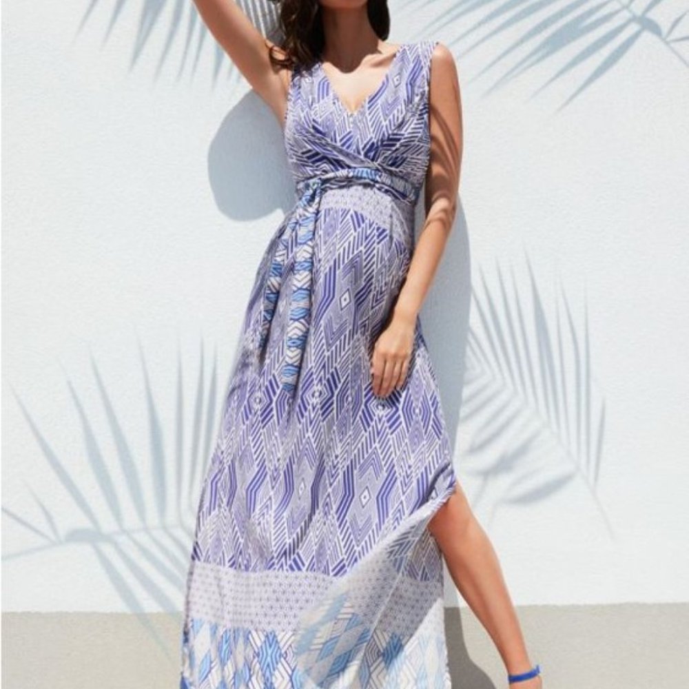 Seraphine Blue Diamond Maternity & Nursing Maxi Dress